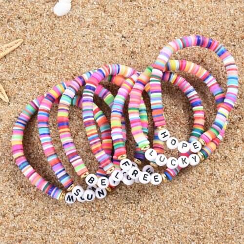 DIY Letter Polymer Clay Bracelet for Women Handmade Beads Charm Bracelet Summer Femme Jewelry