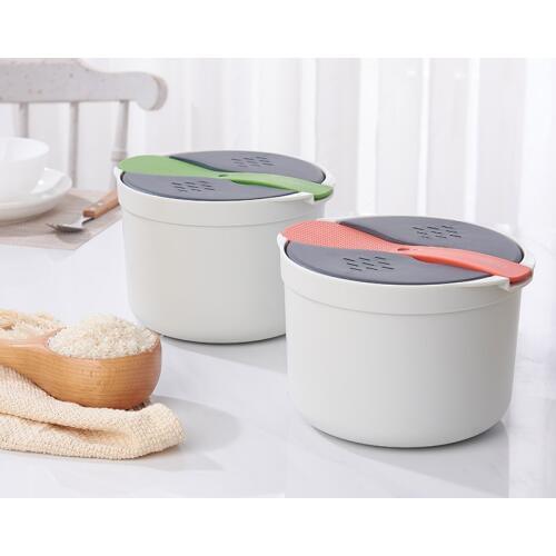 2L Microwave Steaming Cooker Double-layer Hot Soup Cooking Box Portable Picnic Food Container Box 18.5*18.5*13cm