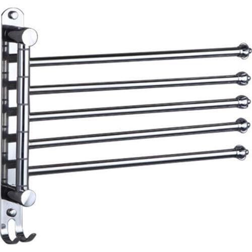 European Black Sspace Aluminum Bathroom tTowel Rack Rotating Rod Towel Rack Hotel Towel Rack 5 Bar Movable Pole Wall Mounted WWO