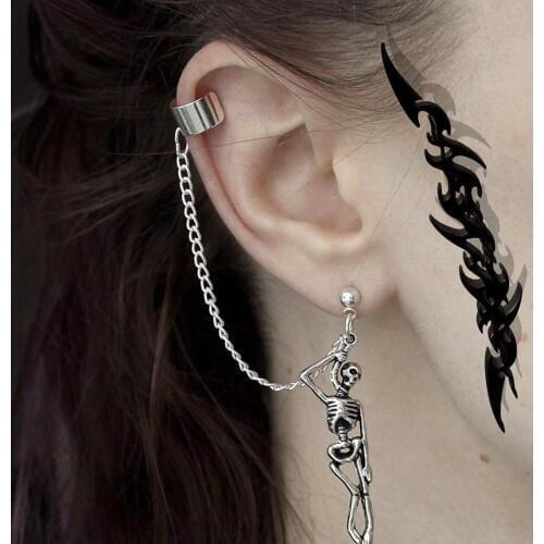 1 Pcs Gothic Clip On Earrings No Pierced Eithout Ear Piercing Clip Earrings No Hole Brinco Girl Cross Ear Cuff Clips with Chain