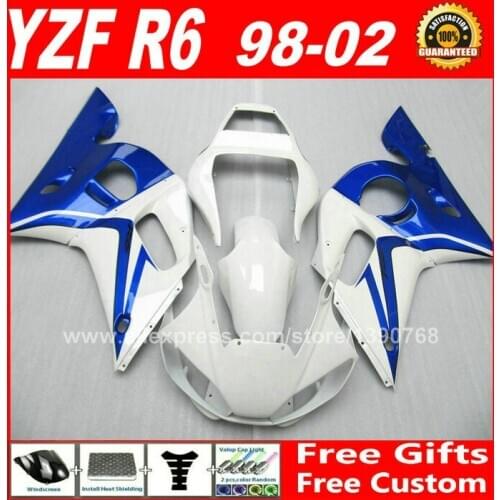 Fairing kit for YAMAHA YZF R6 98 99 00 01 02 blue white plastic 1998 1999 2000 2001 2002 fairings kits Y6T8