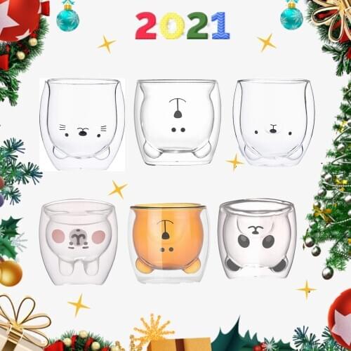 250ML Creative Cute Bear Coffee Mug Double Glass Cup Carton INS Animal Milk Juice Cute Glasses With Double Bottom Drinkware Cup