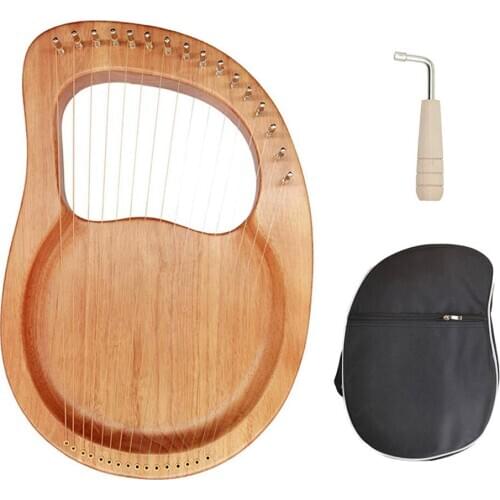 Lyre Harp 16 Strings Mahogany Wood Lye Harp with Pick up Tuning Hammer Carry Bag Instrument for Beginner