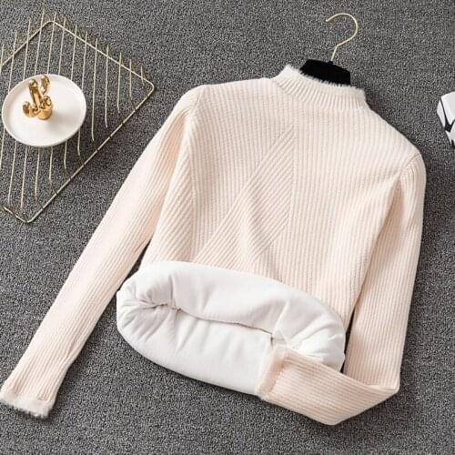 Fur Sweater Women Velvet Warm Winter Basic Tops Female Long Sleeve Autumn Slim Black Apricot Tops Knitwear Korean Style Sweaters