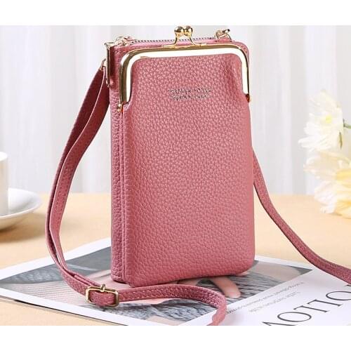 Fashion Lady Clutch PU Leather Women`s Shoulder Bag Card Holder Money Clip Female Mini Crossbody Cellphone Bag All-Match Wallet
