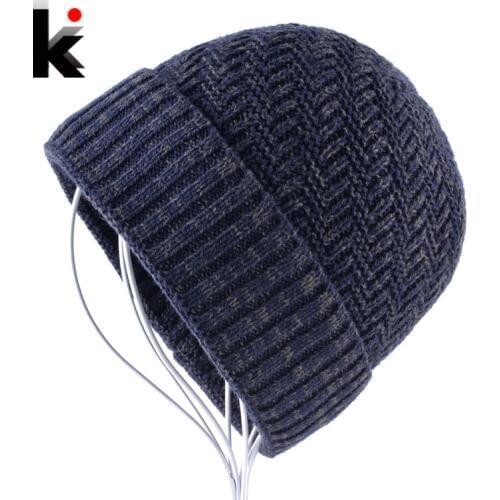 Mens Knitted Wool Skullies Winter Knitting Beanies Hat For Men Double Layer Warm Bonnet Caps Boy Thick Skis Bone Touca Inverno