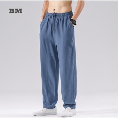 Chinese Style Oversized Linen Trousers MenS Clothing Spring Summer Thin Ice Silk Plus Size Loose Straight Casual Pants Male