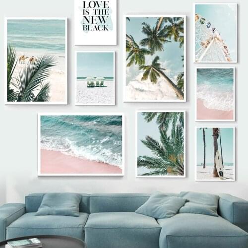 Sea Beach Palm Leaf Tree Ferris Wheel Wall Art Canvas Painting Nordic Posters And Prints Wall Pictures For Living Room Decor
