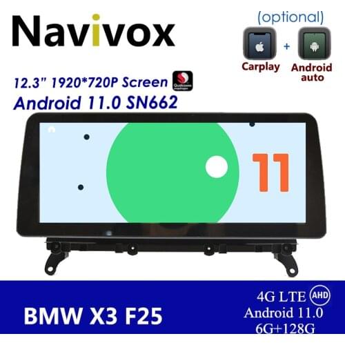 Navivox 12.3" Android 11.0 Car GPS Navigation For BMW X3 F25 X4 F26 CIC NBT System Carplay Mirrorlink 6G 128G Snapdragon 2K HD