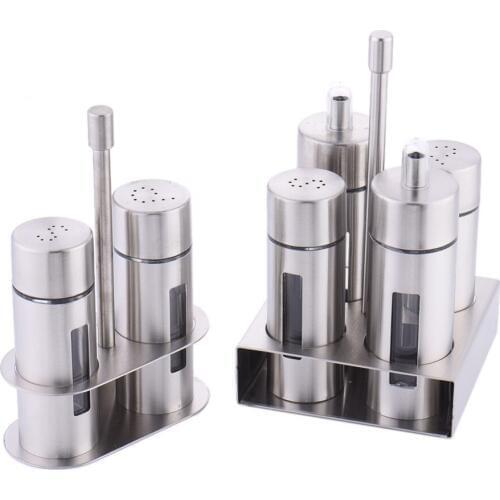 Stainless Steel Condiment Tank Salt Pepper Shaker Seasoning Set Bottle Seasoning Kitchen Jar Cooking Bottle Kitchen Tool