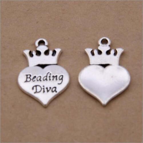 Wholesale 10 Pieces Antique Silver Crown Heart Charm for Bracelets Jewelry Making