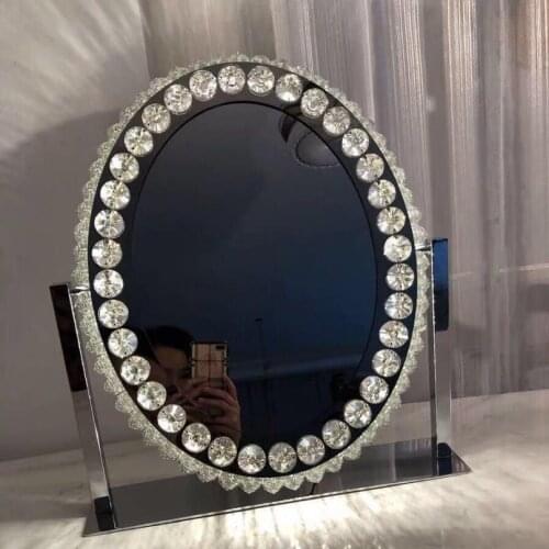 Latest Stainless Steel LED Table Lamp with Makeup Mirror Crystal Touch Screen Button Desk Standing Cosmetic Mirror Lighting Plug