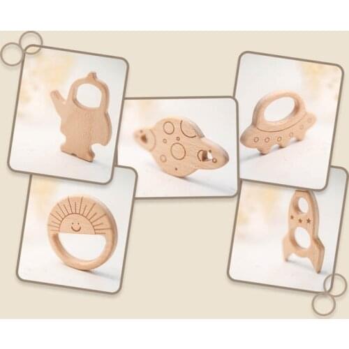 5Pc Baby Toys Beech Wooden Teether Planet Pacifier Pendants Newborn Baby Teething Chew Nursing BPA Free Childrens Product