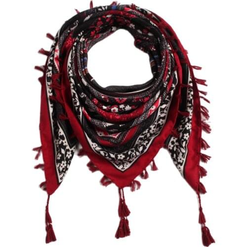 Square scarf fringe Women Scarf Vintage Trendy Big Square Long Warm Floral Scarves Shawl Folk Russian style print Scarf V9073