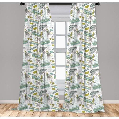 Apple Green Steam Engine Curtains Choo Choo Train Boy Pattern Blue Green Number Plate Window Treatments for Living Room Bedroom