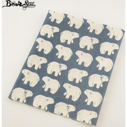 Booksew Sewing Material Dark Blue Cotton Linen Fabric For Tablecloth Pillow Bag Curtain Cushion White Bear Design Home Textile