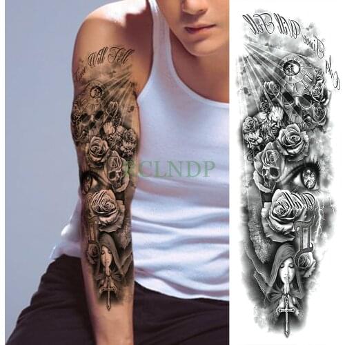 Waterproof Temporary Tattoo Sticker Skull Rose Cross Pray full arm large size fake tatto flash tatoo sleeve for men women girl