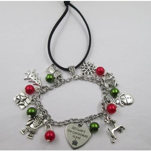 All I want for christmas is you christmas theme leather stainless steel chain rearview mirror christmas tree decoration