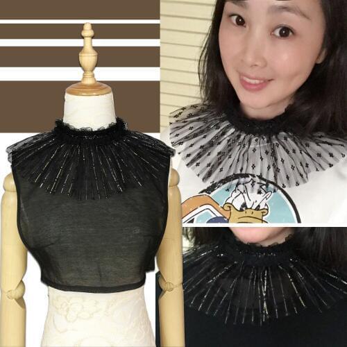 High-grade netting fairy Shirt detachable autumn winter shirt Pearl decorated collar ladies fungus shawl collar wild lady