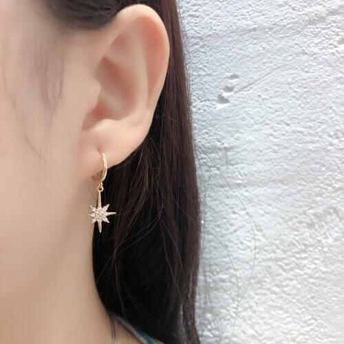 1Pair Diameter 11mm Piercing 925 Sterling Silver Earrings for Women 2020 Trend Jewelry Sparkling Star Inlaid Zircon Earrings