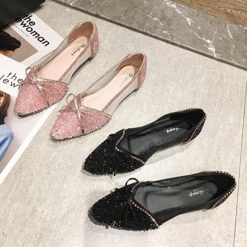 2021 New Women Shoes Ballet Flats Boat Shoes Bling Pointed Toe Solid Slip-On Zapatos De Mujer Ladies Shoes High Quality