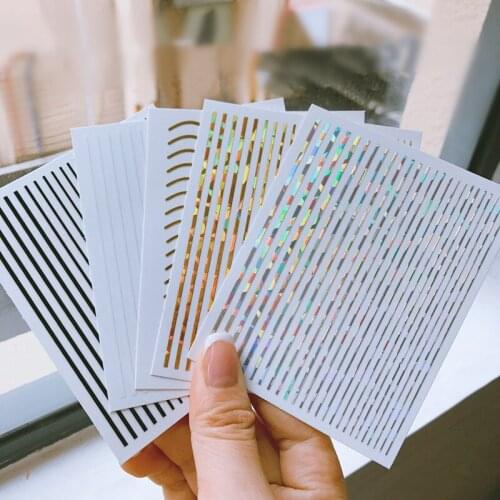 Gold 3D Nail Sticker Curve Stripe Lines Nails Stickers Gradient Adhesive Striping Tape Nail Foil Nail Art Stickers Decals Silver