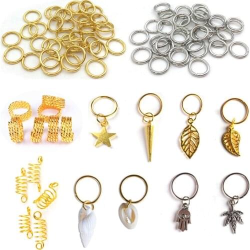 10-200 Pcs/bag 8-20mm Hair Ring Braid Dreadlock Bead Cuff Clip Braid Tool Hoop Circle Mix Metal Color Opening Embossing for Girl