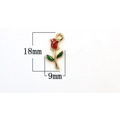 10pcs/Lot Red Pink Rose Diy Handmade Oil Enamel Charms Design for Jewelry Making Earring Bracelet or Necklace