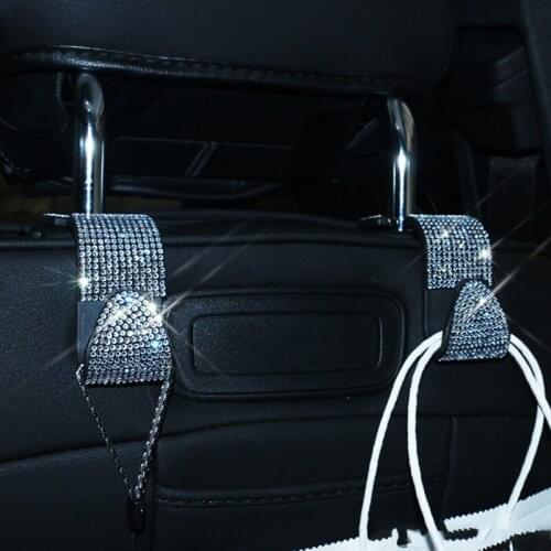 2 pcs Car Rear Seat Hook Multifunction Car Back Seat Hook Shiny Bling Crystal Handbag Headrest Hanger