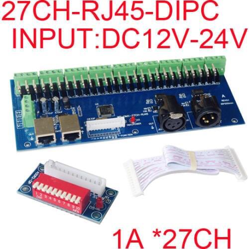 27CH DMX512 Decoder 27A 27 Channel DMX Controller with RJ45 DIPC DC12-24V