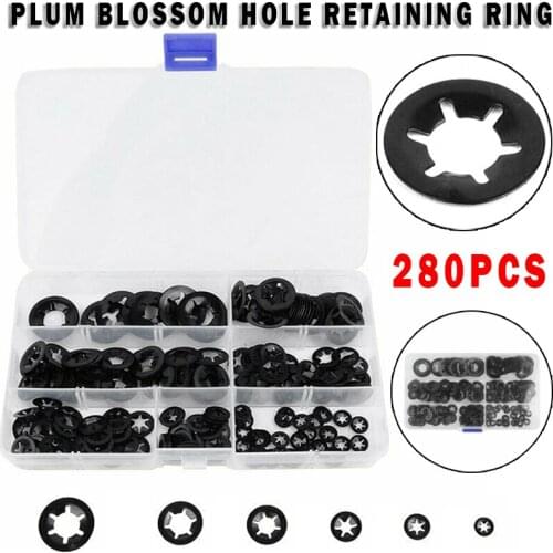 280pcs Locking Clamping Washers Assortment Plum Hole Rings Set M3-M12 Black Steel Star Nut Hardware Fasteners