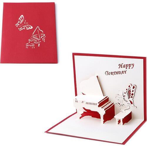 3D Pop UP Holiday Birthday Greeting Cards Piano Butterfly Christmas Thanksgiving -Y102