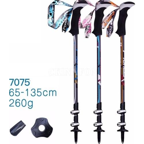 50Pcs/Lot 2018 Telescopic Adjustable Quick Lock Walking Stick Trekking Ski Pole Hiking Alpenstock Climbing Camping Cane 65-135CM