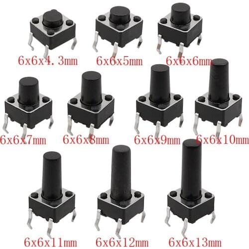Tact Button Switch 6x6mm Mini Micro Momentary Tactile Push Button Switch 4 Pin ON/OFF keys button DIP 6x6x4.3~13MM