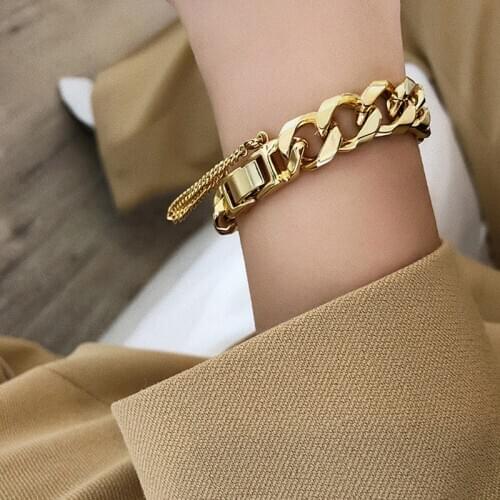 ALLYES Simple Punk Miami Cuban Thick Chain Bracelet for Women Boho Heavy Metal Chunky Lock Bracelets for Women Jewelry