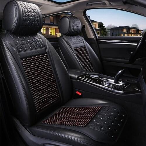 Car Wooden Bead Seat Cushion Summer Cool Leather Car Seat Cover Breathable Handmade Auto Seat Mat Pad Universal Auto Accessories