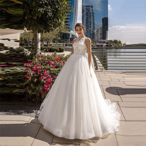 New Arrival White Lace Appliques Beading Ball Gown Wedding Dresses Bridal Gowns Custom Sleeveless Soft Robe De Mariage Formal