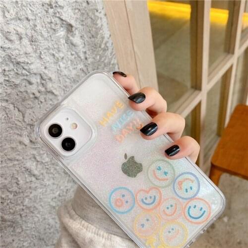 Glitter Mobile Smiling Face Phone Case For iPhone 12 11 Pro Max X XS XR 7 8 Plus Soft iPhone Case Female