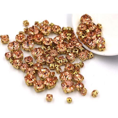 New 100pcs/bag Mixed size Champagne glass strass Clothing loose beads gold base sewing Crystal rhinestones diy Wedding dress