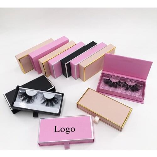 Custom Print Logo Black Pink Push-pull Hard Magnetic Packaging Box Natural Eyelashes 3D Mink Lashes