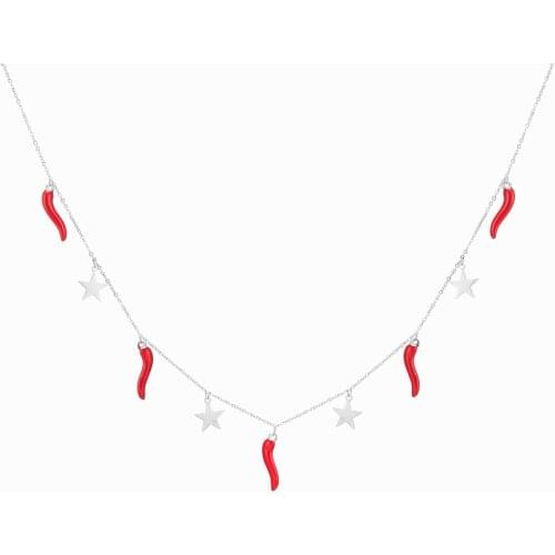 Stainless Steel Red Chilli Stars Pendant Necklace For Women Red Peppers Short Choker Necklace Trendy Jewelry Party Gift 2021 New