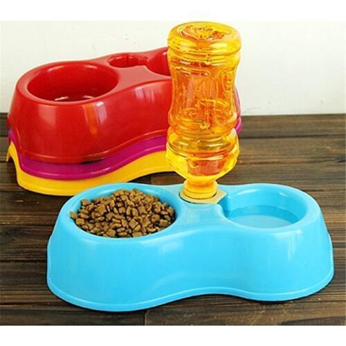 Cheap Portable Pet Feeder Plastic Dual Port Automatic Feeder Water Drinking Feeding Bowls For Cats Pet Dogs Without Bottle