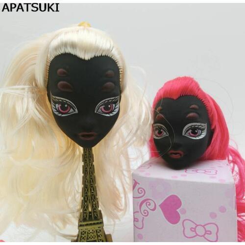 Kids Toy Black Face Demon Monster Doll Head with Wig Hair DIY Accessories For Monster High Doll For 1/6 BJD Doll House
