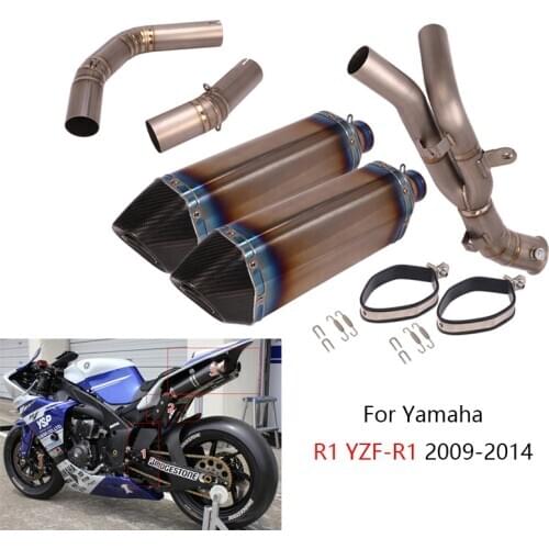 Dual-outlet for Yamaha R1 YZF-R1 2009-2014 Motorcycle 3 Mid Tube Delete Catalyst Slip On 2 51mm Exhaust Muffler Pipe DB Killer