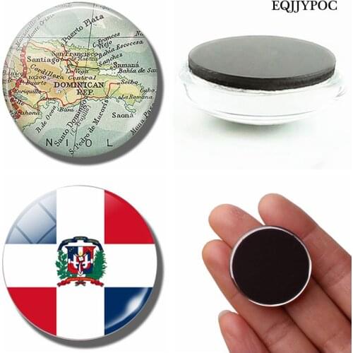 Dominican Republic Flag 30 MM Fridge Magnet Dominican Map Glass Dome Magnetic Refrigerator Stickers Note Holder Home Decoration