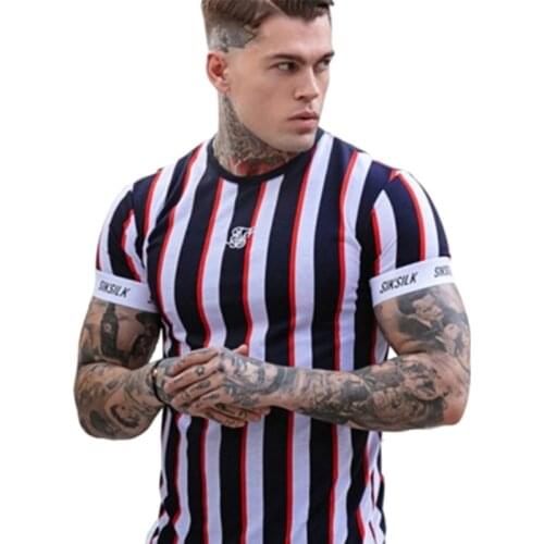 Sik Silk 2021 Summer Mens New Casual T-Shirt Fashion Striped Tide Brand Hip-Hop Short-Sleeved Street Clothing Sports Slim Tops