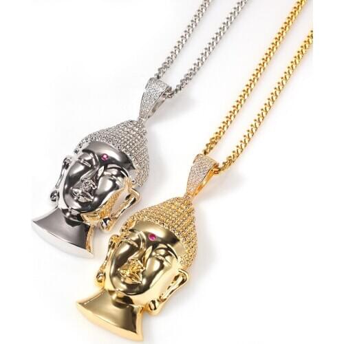 Exquisite Rapper Necklace Buddha Pendant Necklace for Men Women Gold Silver Color AAA Cubic Zirconia Iced Out Men Jewelry