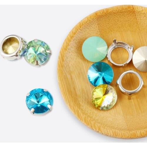 Colorful Round Rivoli Shape Crystal K9 Glass Sew on Rhinestones With Silver Claw Stones for Clothing Decoration Jewelry Diamond