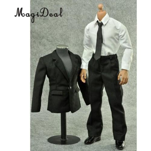 Cool 1/6 Scale Fabric Black Suit Full Set for 12 Inch Male Action Figure Body Dolls Clothes Accessory Toy