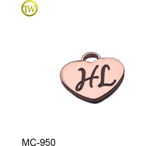 MC950 custom heart shape rose gold metal jewelry beads charm tag for bracelet/necklace